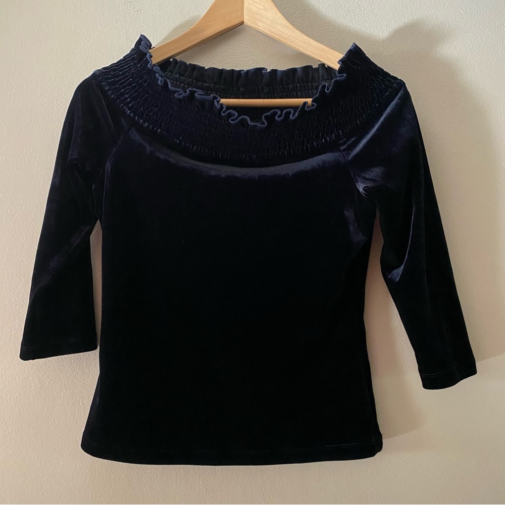 Mastina Japan Midnight Blue/Purple Velvet Smocked Top Whimsigoth Witchy Size XS
